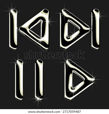 Set of Music app, media player icons in Gold, Chrome 3d illustration.