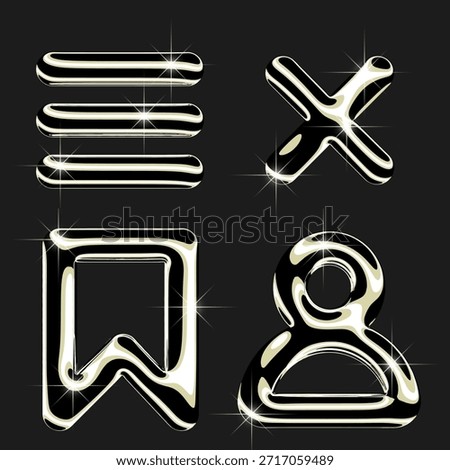 Set of Music app, media player icons in Gold, Chrome 3d illustration.