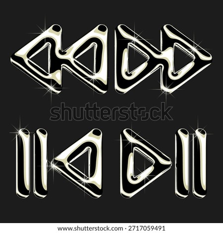 Set of Music app, media player icons in Gold, Chrome 3d illustration.