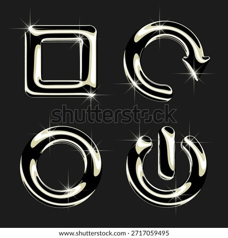 Set of Music app, media player icons in Gold, Chrome 3d illustration.