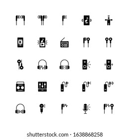 Set of Music, Audio, Everywhere, glyph style icon - vector