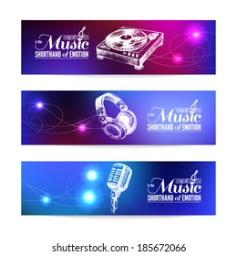 Set of music banners. Hand drawn illustrations and typography design 