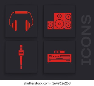 Set Music CD player, Headphones, Stereo speaker and Microphone icon. Vector