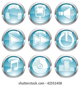 Set music circle button with Headphones, note, speaker icon, vector illustration