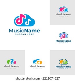 Set of Music Cloud Logo Vector Icon Illustration. Music logo design template