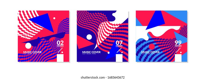 A set of music covers with abstract elements in a flat style. Template for the design. Vector geometric background.