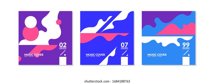 A set of music covers with abstract elements in a flat style. Template for the design. Vector background.