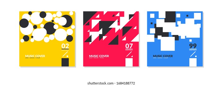 A set of music covers with abstract elements in a flat style. Template for the design. Vector background.