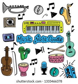 set of music doodle color vector