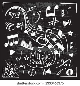 set of music doodle vector in black background