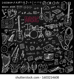 Set of Music Drawing illustration Hand drawn doodle Sketch line vector
