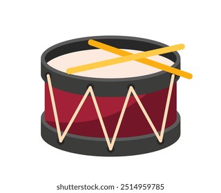 Set of music elements. Drums with sticks, percussion. Equipment for creativity and art. Musical instrument for band. Poster or banner. Flat vector illustration isolated on white background