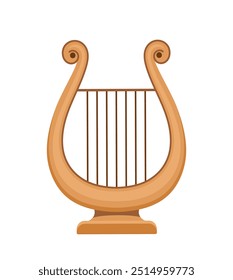 Conjunto de Elementos de música. Arpa dorada. Equipamiento para la creatividad y el arte. Instrumento musical de cuerda. Elemento gráfico para Sitio web. Ilustración vectorial plana aislada sobre fondo blanco