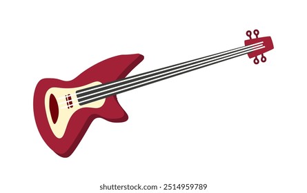 Set of music elements. Red electric guitar. Equipment for creativity and art. Musical instrument for rock band. Poster or banner. Flat vector illustration isolated on white background