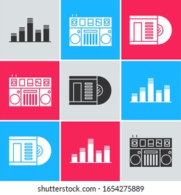 Set Music equalizer, DJ remote for playing and mixing music and Vinyl disk icon. Vector
