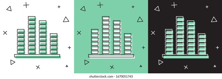 Set Music equalizer icon isolated on white and green, black background. Sound wave. Audio digital equalizer technology, console panel, pulse musical.  Vector Illustration