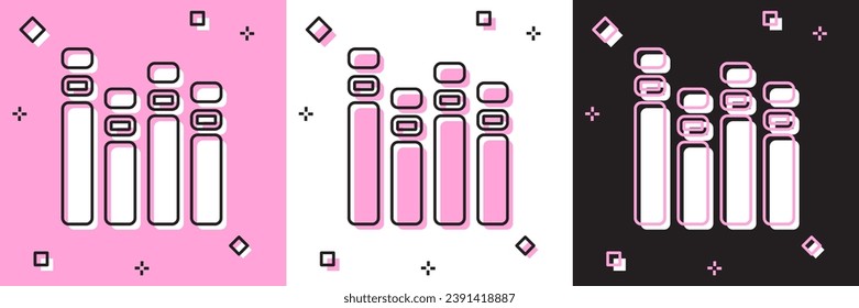 Set Music equalizer icon isolated on pink and white, black background. Sound wave. Audio digital equalizer technology, console panel, pulse musical.  Vector