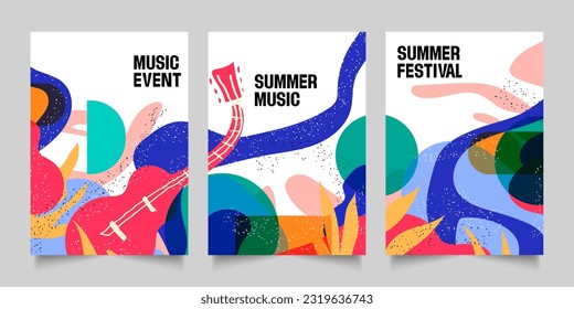 Set of Music Event Abstract Shapes Poster, Creative Flyer template for Print and Digital, Vector Illustration