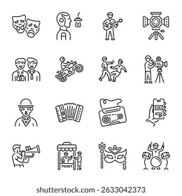 Set of Music and Film Industry Outline Style Icons 