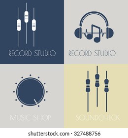 Set of music flat logos for design music shops, recording studio, music schools