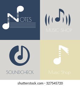 Set of music flat logos for design music shops, recording studio, music schools