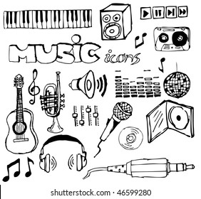 Set of music hand-drawn icons (vector)