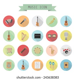 set of music icon, rock, acoustic, classical music, flat style