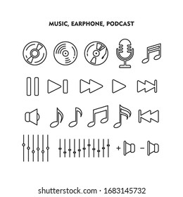 Set Of Music Icon, Music sign/symbol Line vector