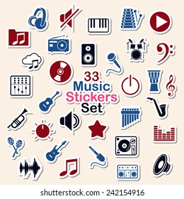 Set of music icon stickers for web and app design