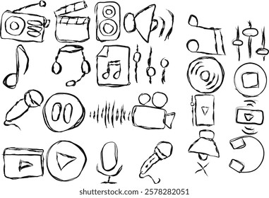 set of music icons in Doodle style, hand drawn music,