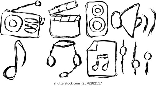 set of music icons in Doodle style, hand drawn music.