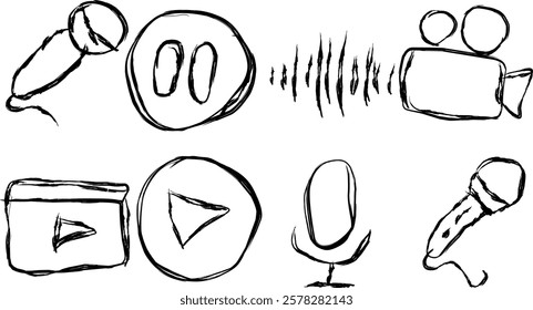 set of music icons in Doodle style, hand drawn music.