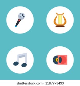 Set of music icons flat style symbols with vinyl, microphone, musical note and other icons for your web mobile app logo design.