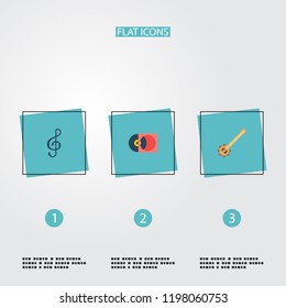 Set of music icons flat style symbols with treble clef, string instrument, vinyl and other icons for your web mobile app logo design.