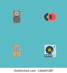 Set of music icons flat style symbols with metronome, vinyl, gramophone and other icons for your web mobile app logo design.