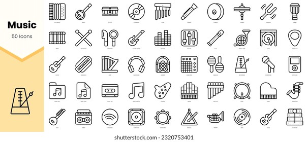 Set of music Icons. Simple line art style icons pack. Vector illustration