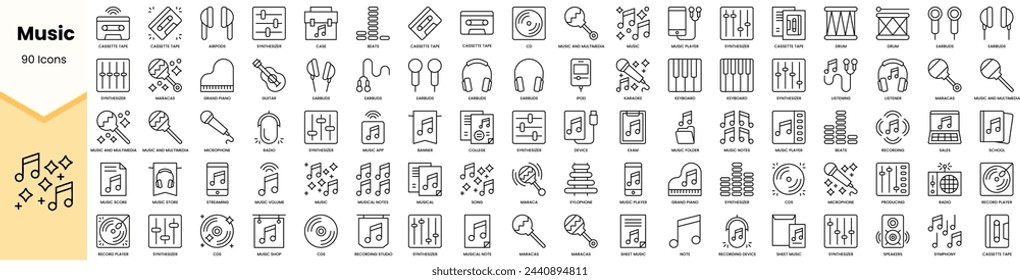 Set of music icons. Simple line art style icons pack. Vector illustration