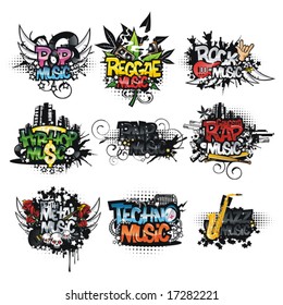 Set Of Music Icons. Music Styles. Stickers.