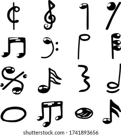 A Set of music icons suitable for musician and melody content with doodle cartoon style