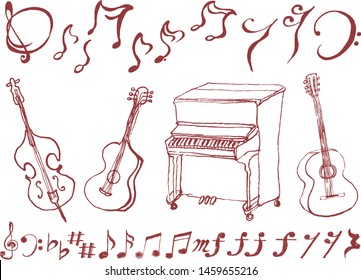 Set of music illustrations. music notes. hand drawn illustration.