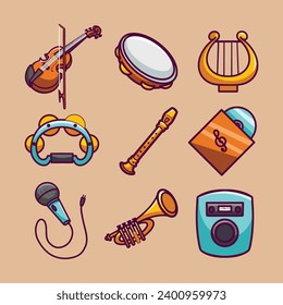 Set of music instrument in cartoon style