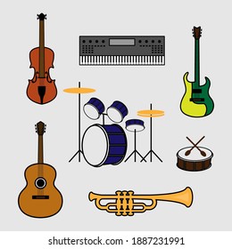 set of music instrument in doodle style
