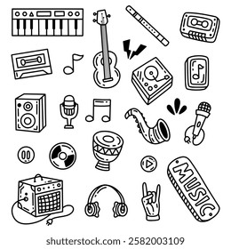 set of music instrument in doodle style