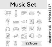 Set Of Music Instrument Icons Or Symbol In Stroke Style.