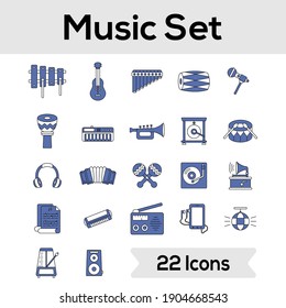Set Of Music Instrument Icons Or Symbol In Blue And White Color.