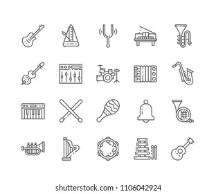 Set of Music Instrument outline icons isolated on white background. Editable Stroke. 64x64 Pixel Perfect.
