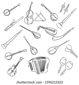 Set of music instrument, vector sketch 