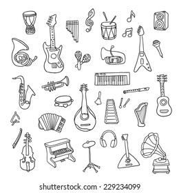 Set Music Instruments Hand Drawn Vector Stock Vector (Royalty Free ...