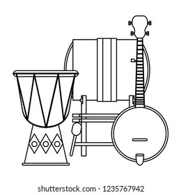 Set of music instruments black and white
