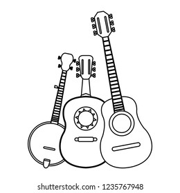 Set of music instruments black and white